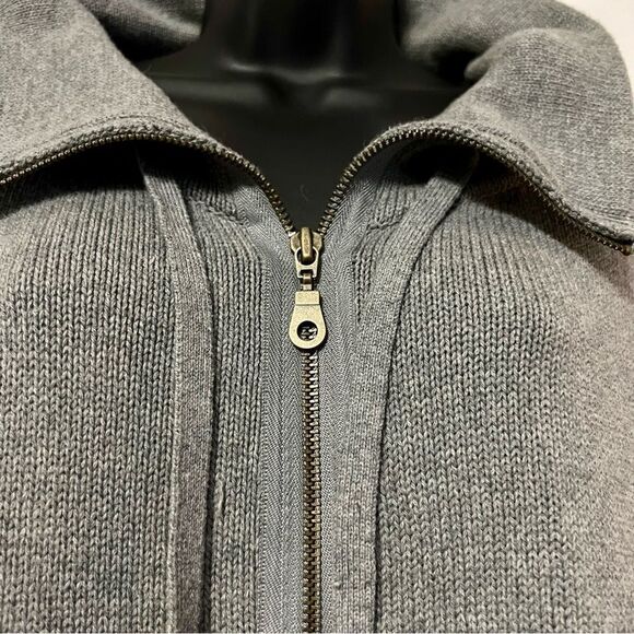 VTG 90s Once Again Gray Cotton Hi Neck Silver Exposed Zipper Cardigan Sweater S - Picture 4 of 10